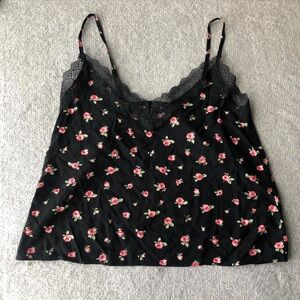 Forever 21 Black Floral Camisole with Lace